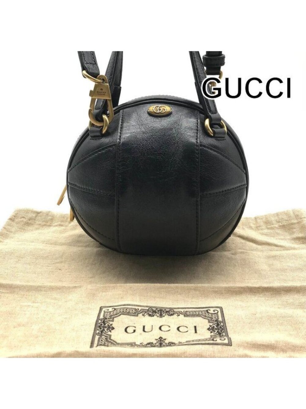 Gucci Basketball Shape Mini 2-Way Bag Leather Black Bag